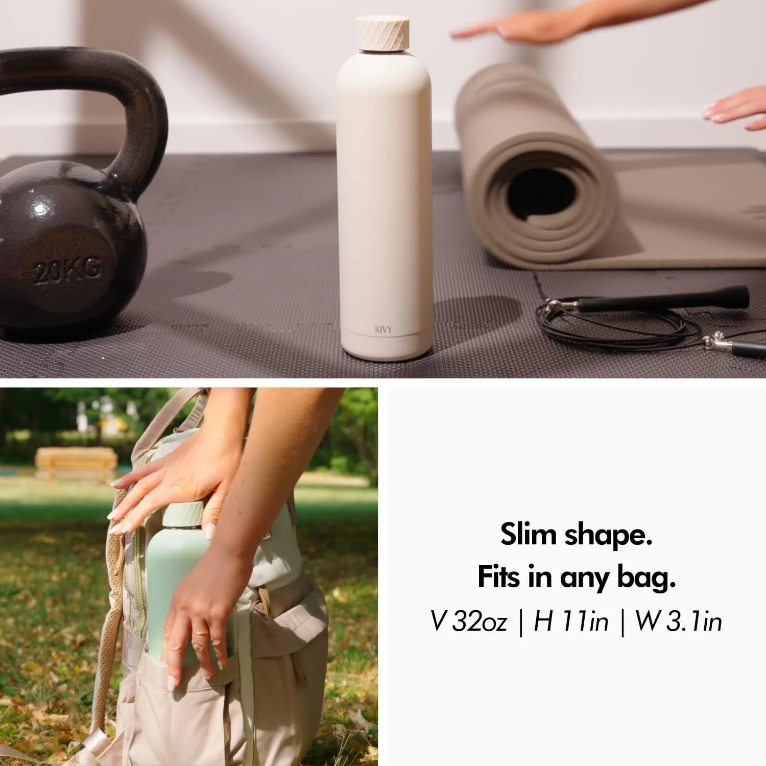 KIVY Stainless Insulated Water Bottle - 32oz Leak Proof, Gym Screw Top