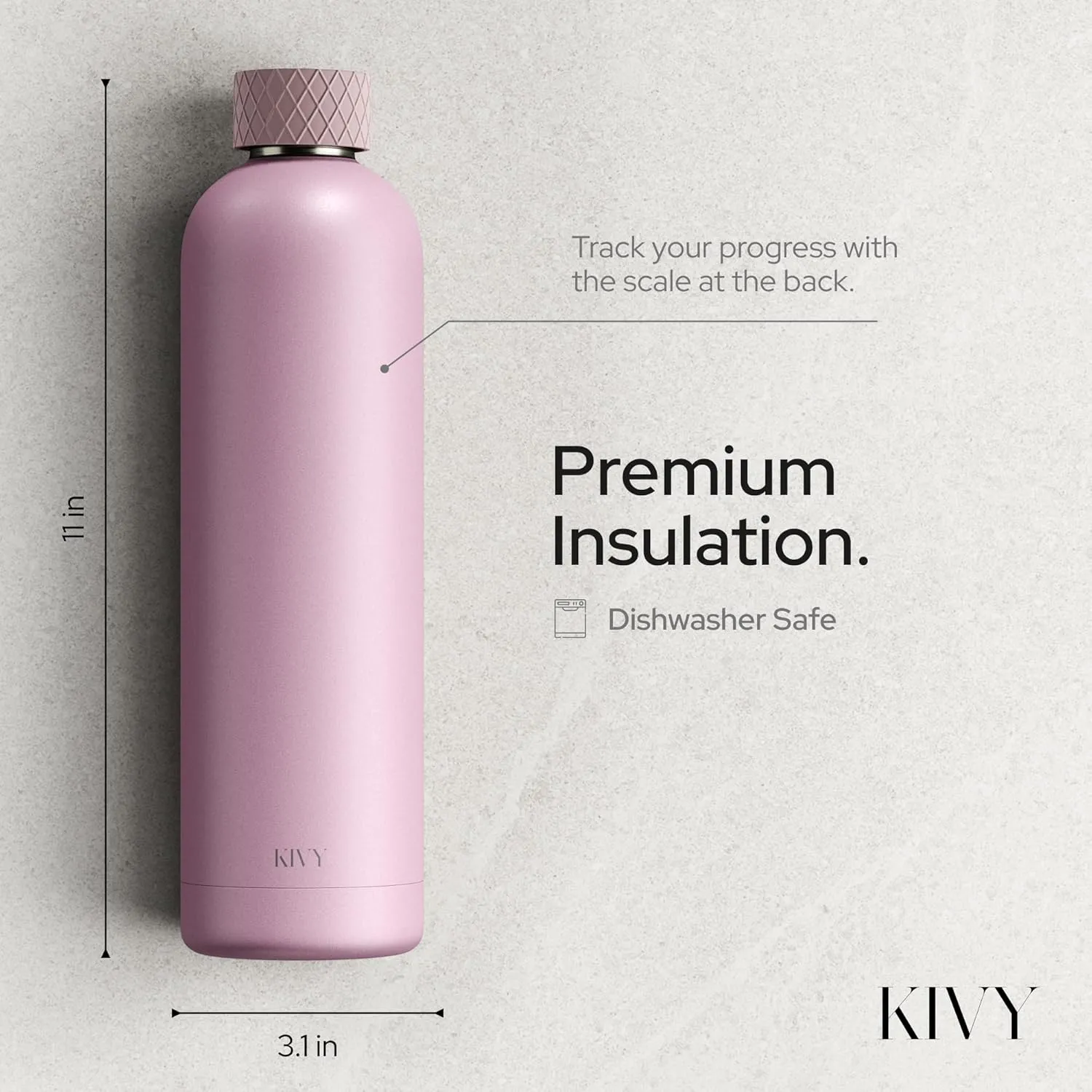 KIVY Stainless Insulated Water Bottle - 32oz Leak Proof, Gym Screw Top