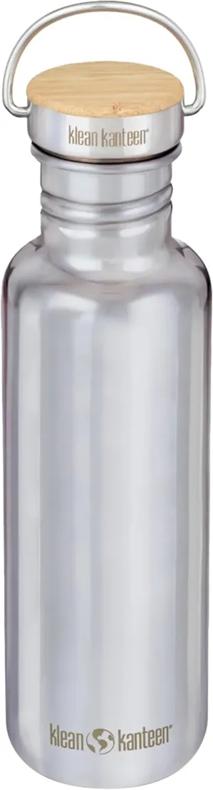 Klean Kanteen 27 oz Reflect Water Bottle with Bamboo Cap - Reusable Water Bottle - BPA-Free - Made with Stainless Steel & Food-Grade Silicone - Mirrored Stainless, 27 oz