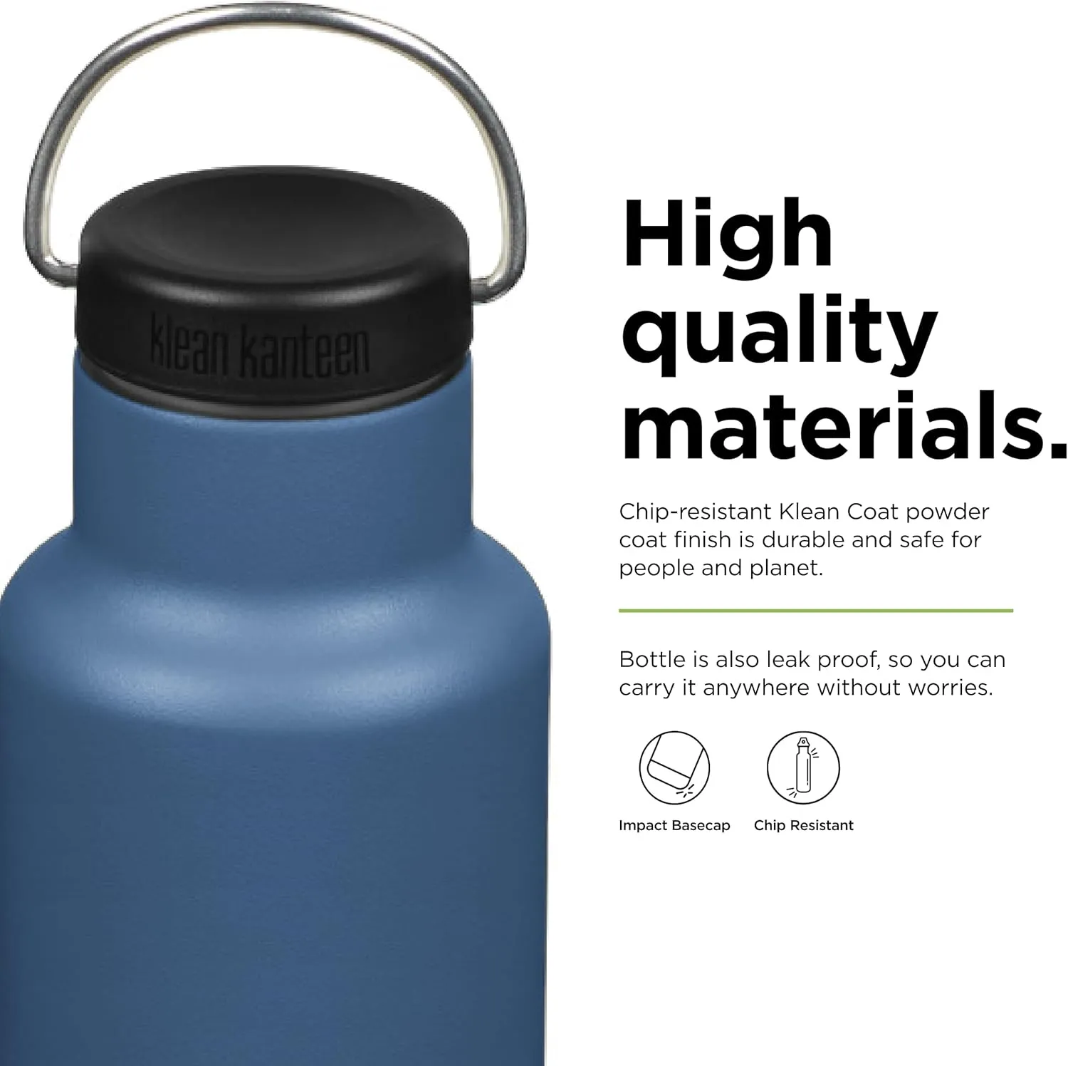 Klean Kanteen Classic Insulated Water Bottle with Loop Cap - Stainless Steel Drinking Bottle for Hot & Cold Beverages - Dishwasher-Safe Travel Bottle - Real Teal, 20 oz