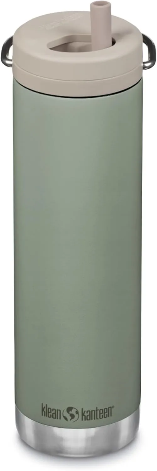 Klean Kanteen TKWide Insulated Water Bottle with Twist Cap - Reusable Travel Water Bottle with Stainless Steel Straw - Perfect for Sports & the Office - Sea Spray, 20 oz