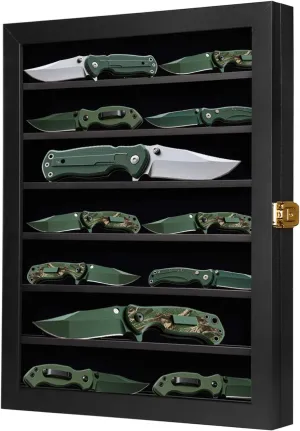 Knife Display Case Pocket Knife Display Case for Wall Stand Military Folding Knife Shadow Box Knife Enthusiast Collectibles with Uv Protection Acrylic Glass Door Lockable Black Finish