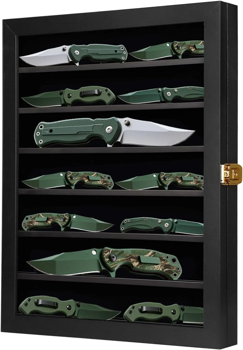 Knife Display Case Pocket Knife Display Case for Wall Stand Military Folding Knife Shadow Box Knife Enthusiast Collectibles with Uv Protection Acrylic Glass Door Lockable Black Finish