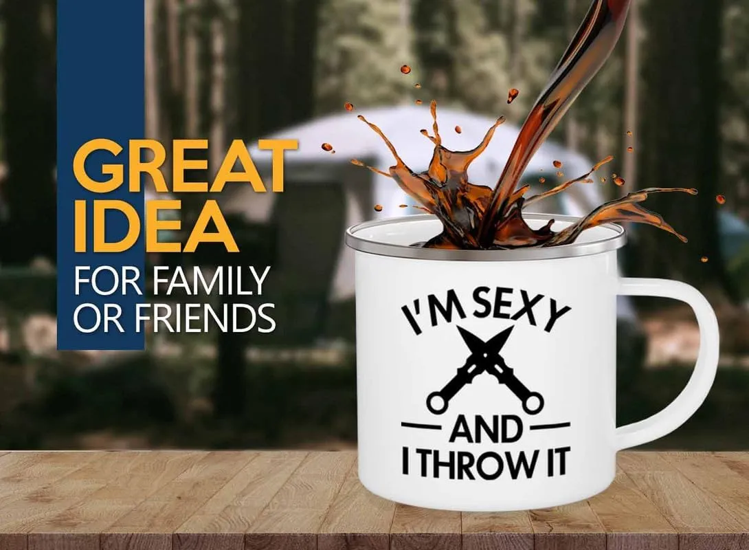 Knife Throwing Camper Mug 12oz - And I Throw It - Knife Thrower Gift Hobby Man Darts Axe Sport Knife Throwing Coach