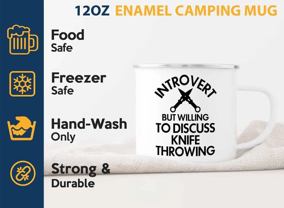 Knife Throwing Camper Mug 12oz - Discuss Knife Throwing - Knife Thrower Gift Hobby Man Darts Axe Sport Knife Throwing Coach