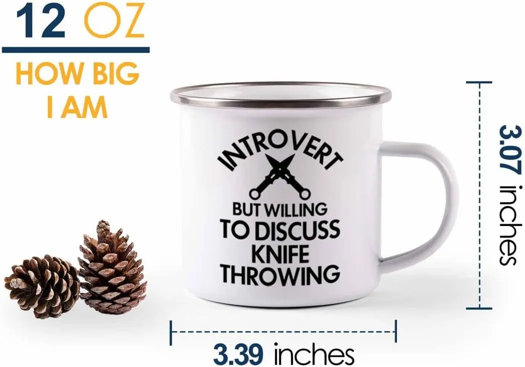 Knife Throwing Camper Mug 12oz - Discuss Knife Throwing - Knife Thrower Gift Hobby Man Darts Axe Sport Knife Throwing Coach