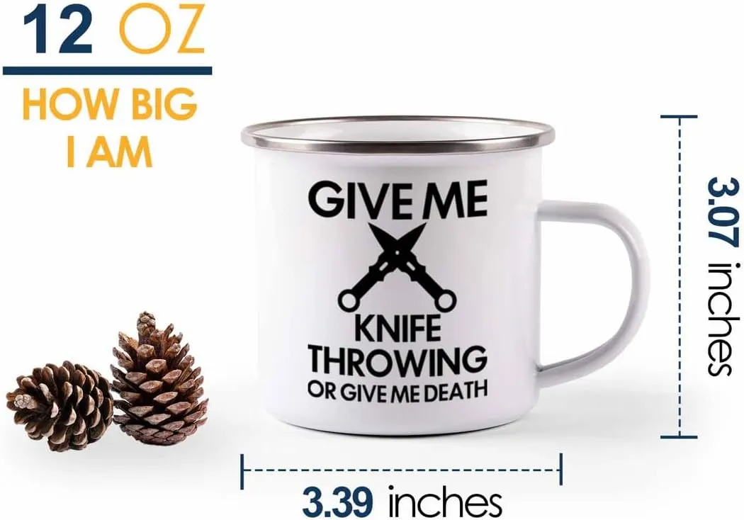 Knife Throwing Camper Mug 12oz - Give Me Knife Throwing - Knife Thrower Gift Hobby Man Darts Axe Sport Knife Throwing Coach