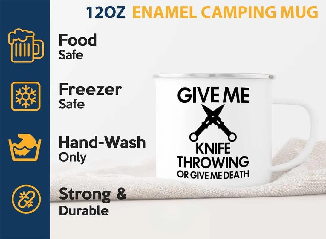 Knife Throwing Camper Mug 12oz - Give Me Knife Throwing - Knife Thrower Gift Hobby Man Darts Axe Sport Knife Throwing Coach