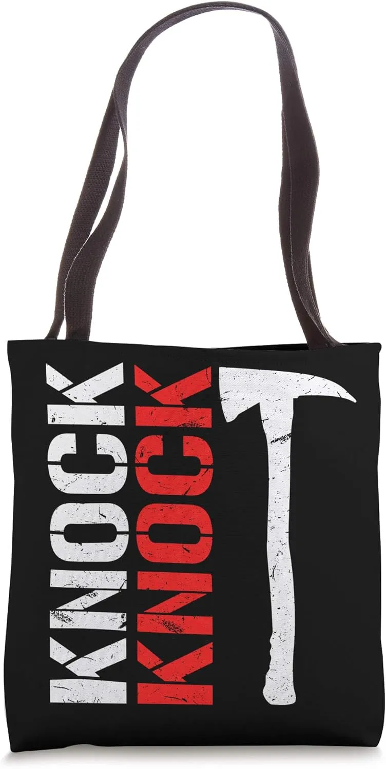Knock Knock | Funny Firefighter Axe and Crowbar Tool Tote Bag
