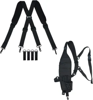 KUNN Tactical Duty Belt Suspenders with Metal Hook,Men Padded Police Harness for Duty Belt   Universal Right Side Radio Shoulder Holster,Two-Way Radio Holder with Belt Clip