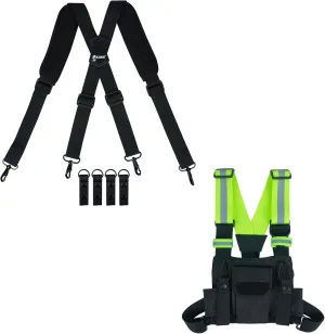 KUNN Tactical Duty Belt Suspenders with Metal Hook,Men Padded Police Harness for Duty Belt,Black   Radio Chest Harness with Reflective Straps, Micro Chest Rig Harness Chest Pack