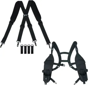 KUNN Tactical Duty Belt Suspenders with Metal Hook,Men Padded Police Harness for Duty Belt,Black   Radio Holster with Chest Buckle,Double Shoulder Radio Harness Walkie Talkie Holder Shoulder Holster