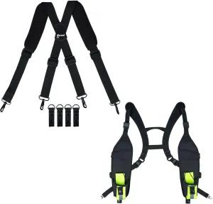 KUNN Tactical Duty Belt Suspenders with Metal Hook,Men Padded Police Harness for Duty Belt,Black   Universal Double Radio Shoulder Harness Holster with Reflective Pocket