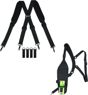 KUNN Tactical Duty Belt Suspenders with Metal Hook,Men Padded Police Harness for Duty Belt,Black   Universal Right Side Radio Shoulder Harness Holster with Reflective Pocket