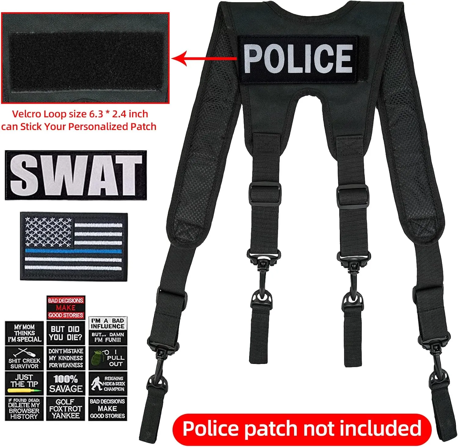 KUNN Tactical Suspenders Law Enforcement Police Harness for Duty Belt with Padded,Patch and Key Holder,XL