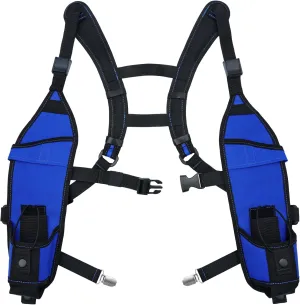 KUNN Universal Double Radio Shoulder Holster with Chest Buckle,Two Way Radio Holder with Belt Clip,Radio Harness for BaoFeng,Motorola,Walkie Talkie Holder for Firefighter,Police(Blue,Double)