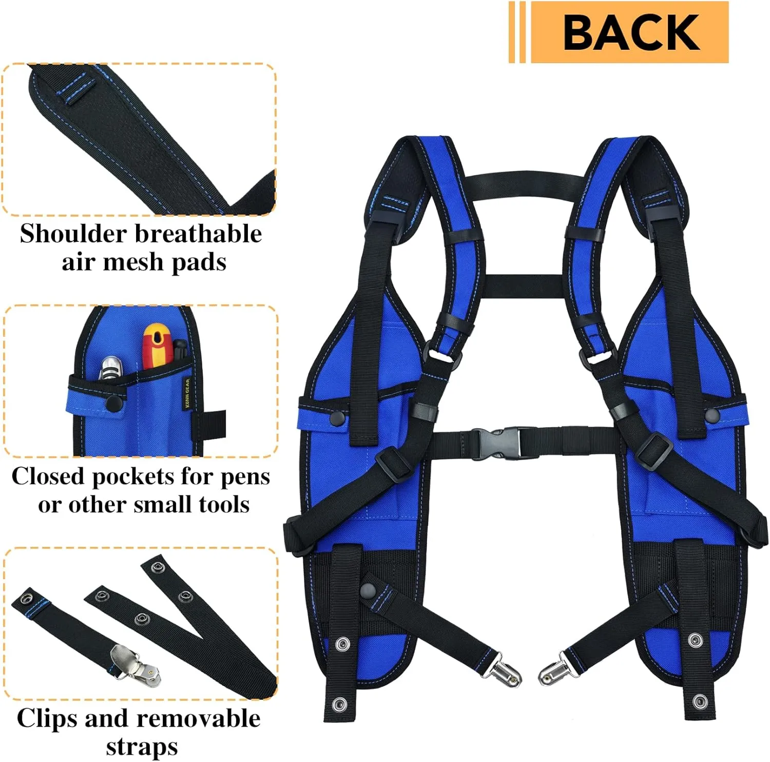 KUNN Universal Double Radio Shoulder Holster with Chest Buckle,Two Way Radio Holder with Belt Clip,Radio Harness for BaoFeng,Motorola,Walkie Talkie Holder for Firefighter,Police(Blue,Double)