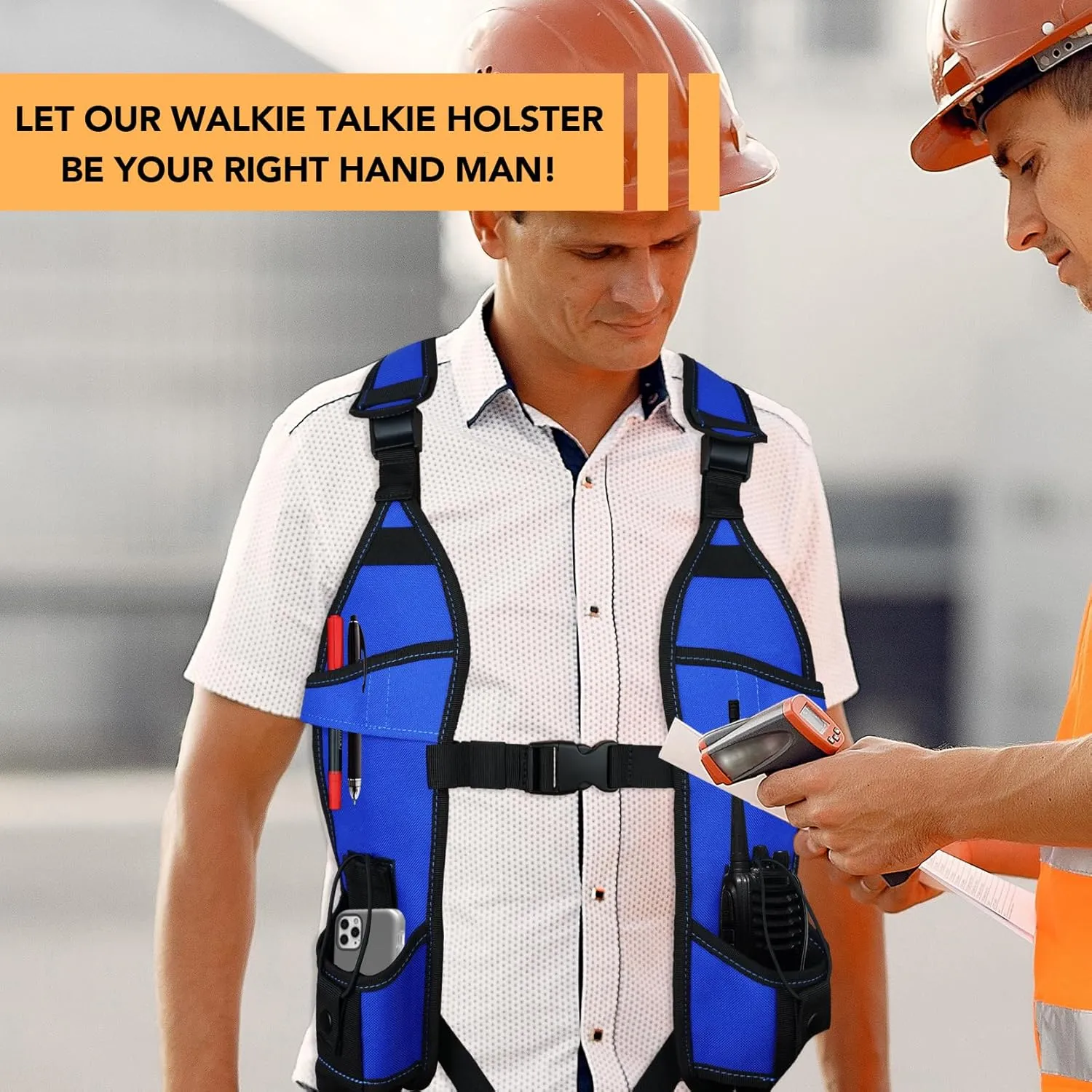 KUNN Universal Double Radio Shoulder Holster with Chest Buckle,Two Way Radio Holder with Belt Clip,Radio Harness for BaoFeng,Motorola,Walkie Talkie Holder for Firefighter,Police(Blue,Double)
