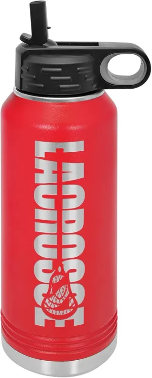 Lacrosse Water Bottle - Lacrosse Gift - 32oz Insulated Engraved Stainless Steel Flip Top with Straw Red