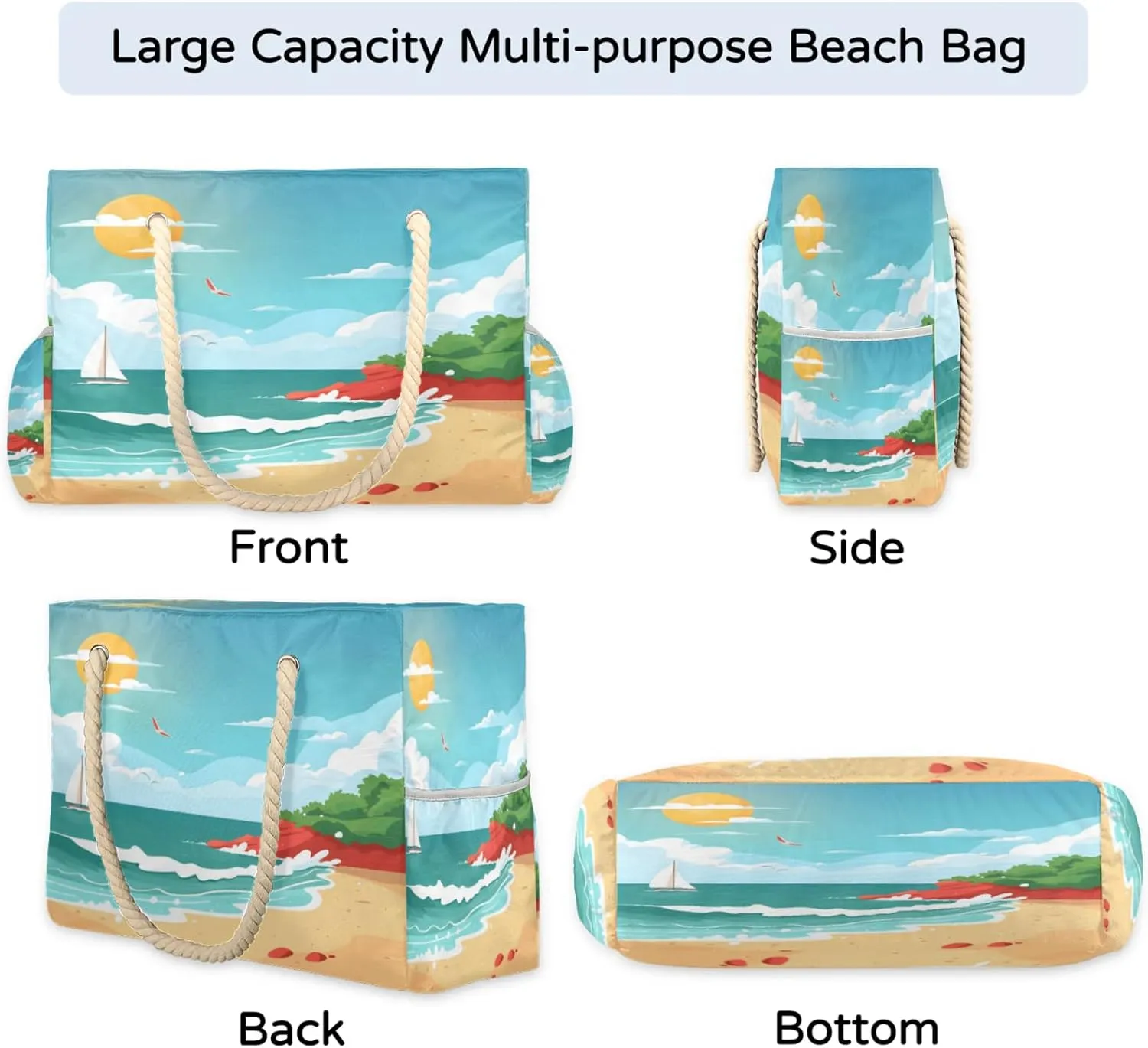 Large Beach Tote Bags with Zipper, Beach Bag for Women, Waterproof Sandproof Pool Swim Bags, Travel Tote Bag