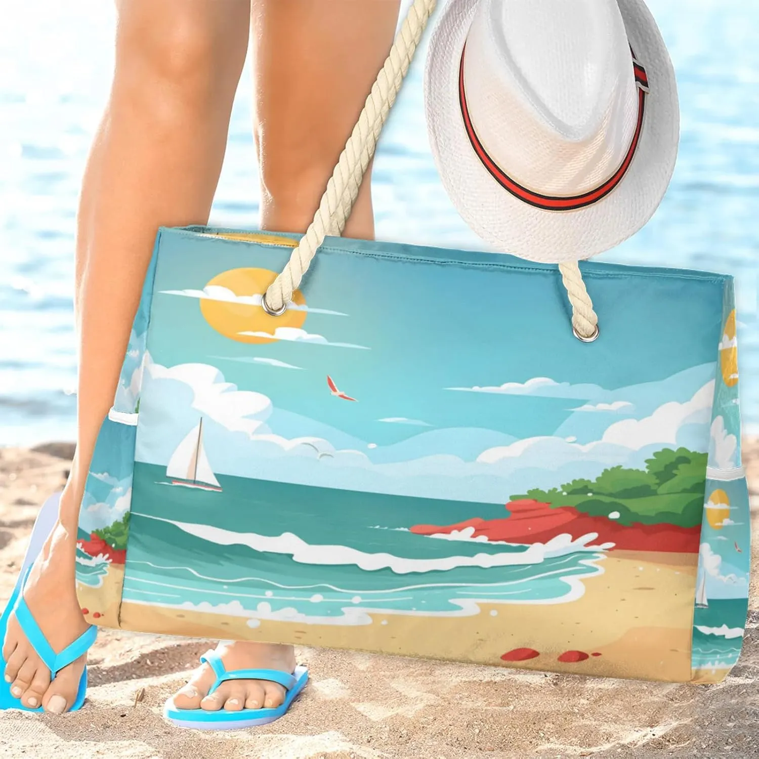 Large Beach Tote Bags with Zipper, Beach Bag for Women, Waterproof Sandproof Pool Swim Bags, Travel Tote Bag