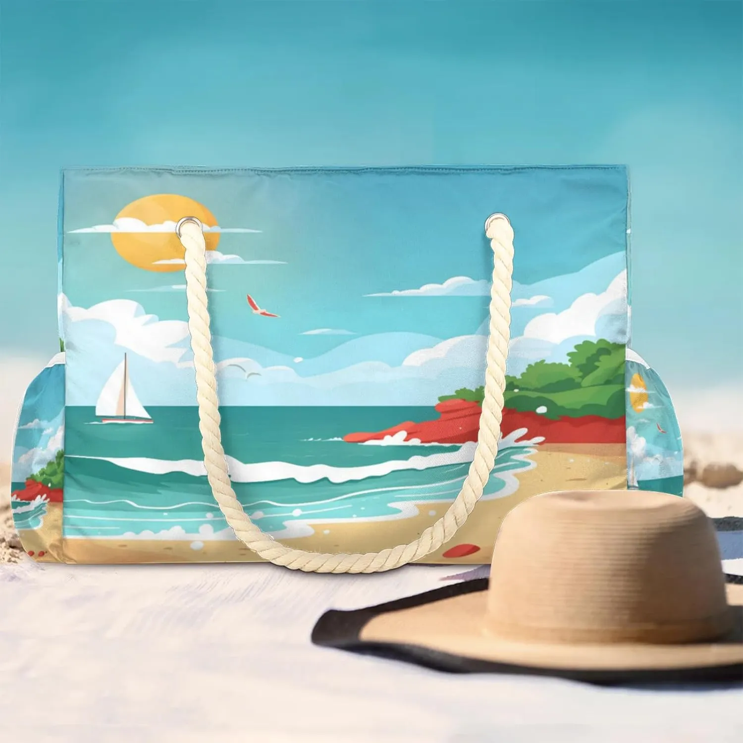 Large Beach Tote Bags with Zipper, Beach Bag for Women, Waterproof Sandproof Pool Swim Bags, Travel Tote Bag