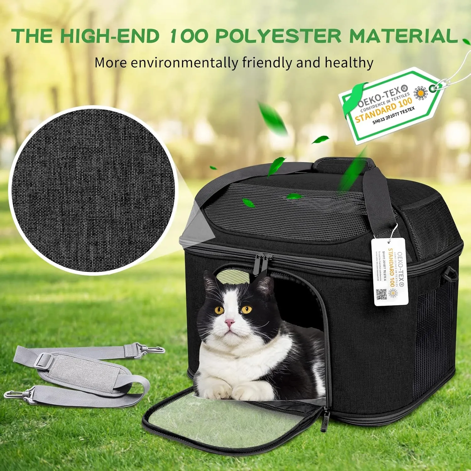 Large Cat Carrier for 2 Cats, Soft Side Carrier for Kitten Puppy, Collapsible Travel Dog Carrier TSA Airline Approved Cat Carrier Backpack for 20 lbs Pets,Black