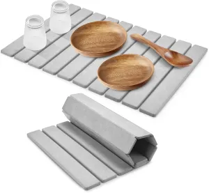 Large Stone Dish Drying Mats for Kitchen Counter, 24"(L)×16"(W) Collapsible Quick Dry Dish Drying Mat, Eco-Friendly Absorbent Diatomaceous Earth Mat for Dishes Bottles Cups, Match Any Countertop