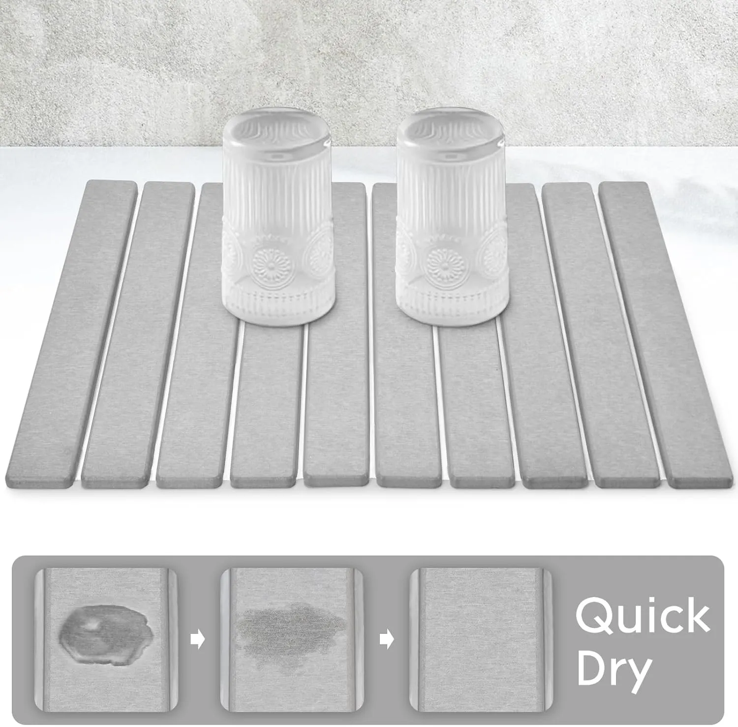 Large Stone Dish Drying Mats for Kitchen Counter, 24"(L)×16"(W) Collapsible Quick Dry Dish Drying Mat, Eco-Friendly Absorbent Diatomaceous Earth Mat for Dishes Bottles Cups, Match Any Countertop