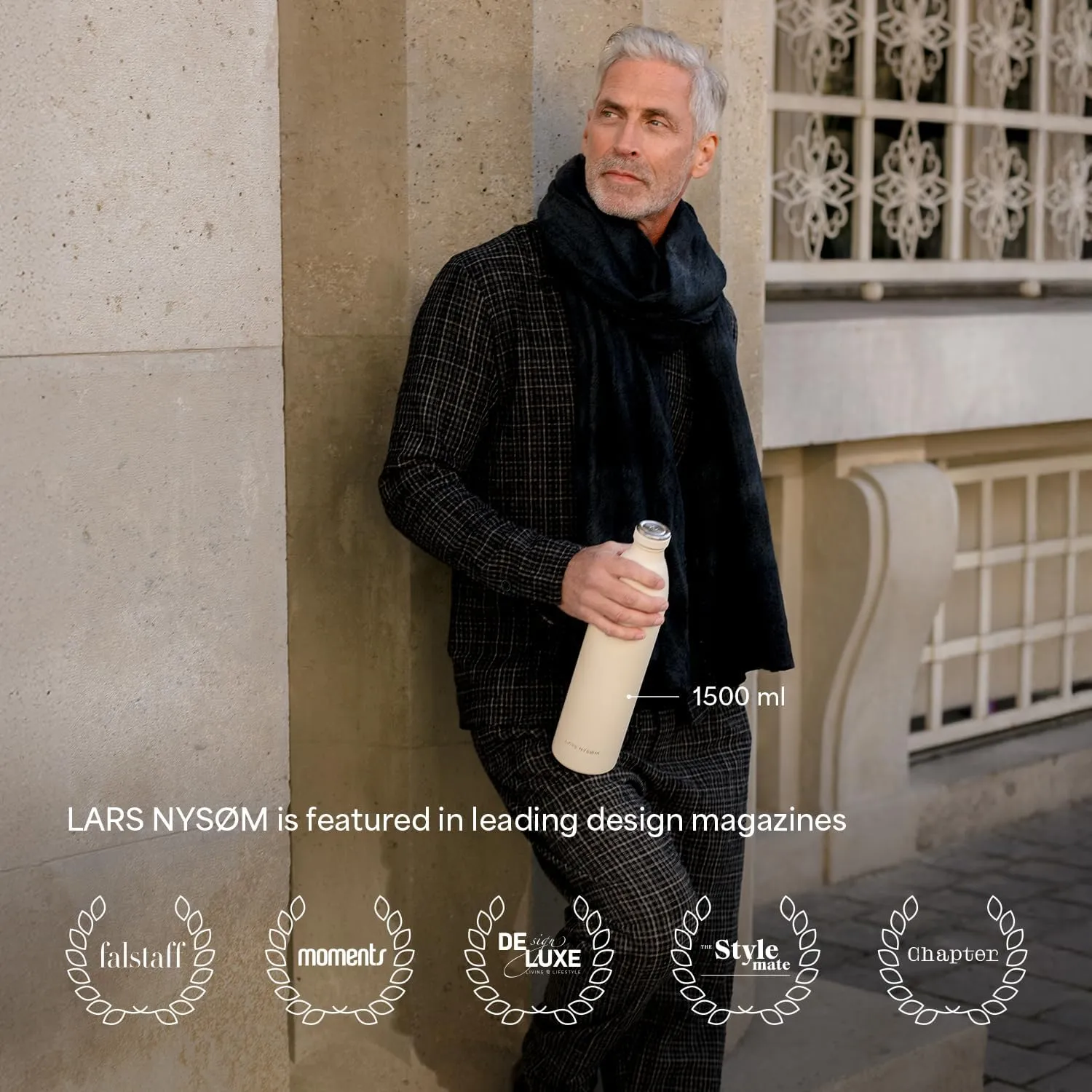 LARS NYSØM Stainless Steel Insulated Water Bottle 12oz 17oz 25oz 34oz 51oz | Insulated Thermo Flask for Hot and Cold Beverages | Leakproof Drinking Bottle (Stainless Steel, 17oz)