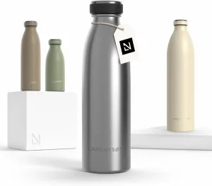 LARS NYSØM Stainless Steel Insulated Water Bottle 12oz 17oz 25oz 34oz 51oz | Insulated Thermo Flask for Hot and Cold Beverages | Leakproof Drinking Bottle (Stainless Steel, 17oz)