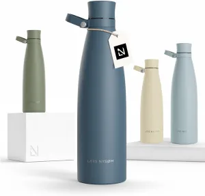 LARS NYSØM Stainless Steel Insulated Water Bottle 25oz 34oz | Insulated Thermo Flask for Hot and Cold Beverages | Leakproof Drinking Bottle (Stone Blue, 33.9oz)