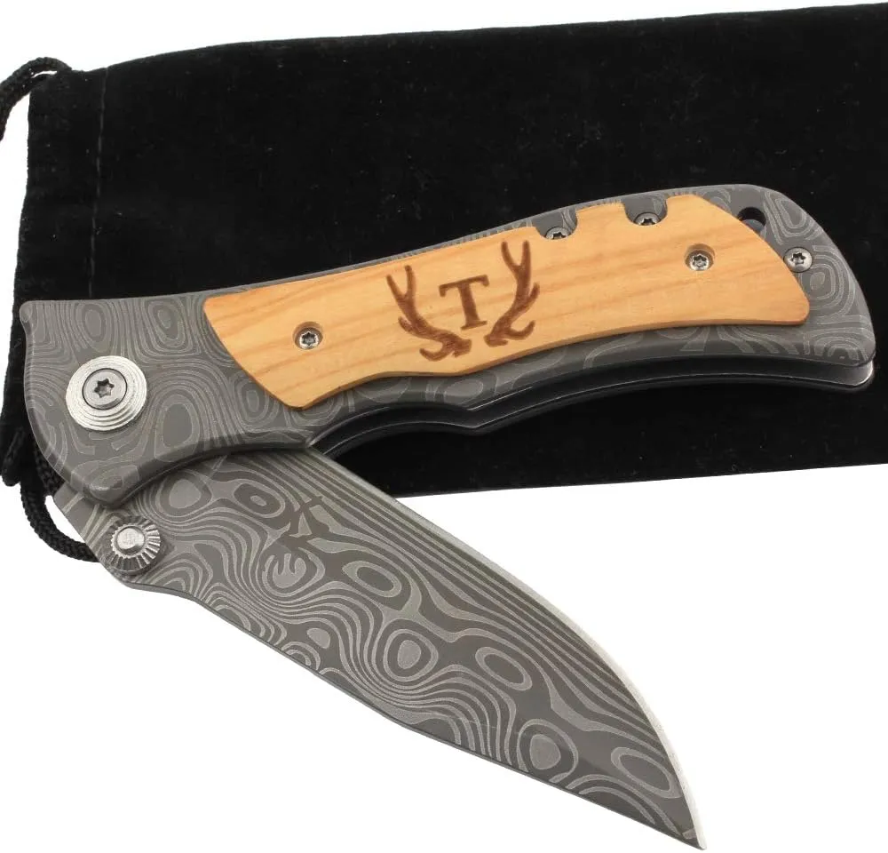 Laser Engraved Pocket Knife with monogrammed from A-Z