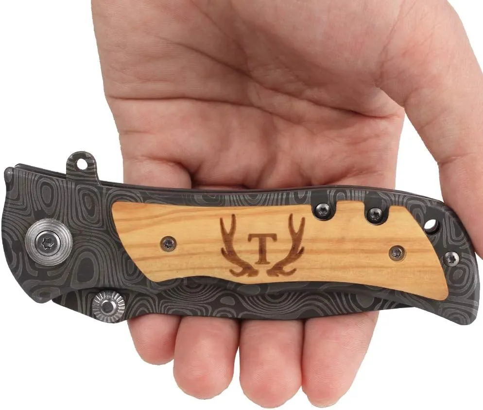 Laser Engraved Pocket Knife with monogrammed from A-Z