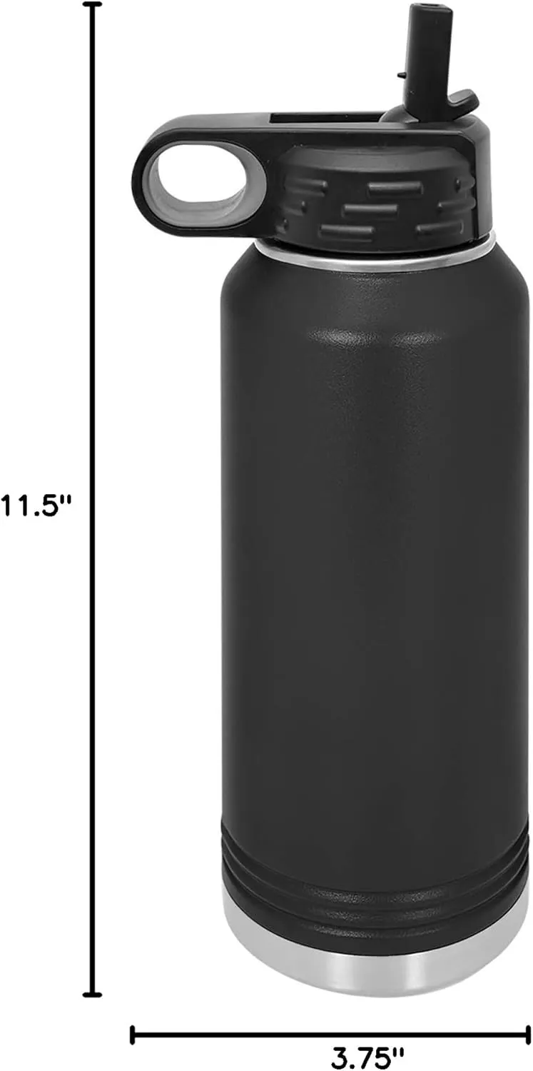 LaserGram Personalized Water Bottle, Great White Shark, Stainless Steel Double Wall Vacuum Insulated with Flip Top Straw, Custom Engraved Gift (40oz / 1180ml Black)