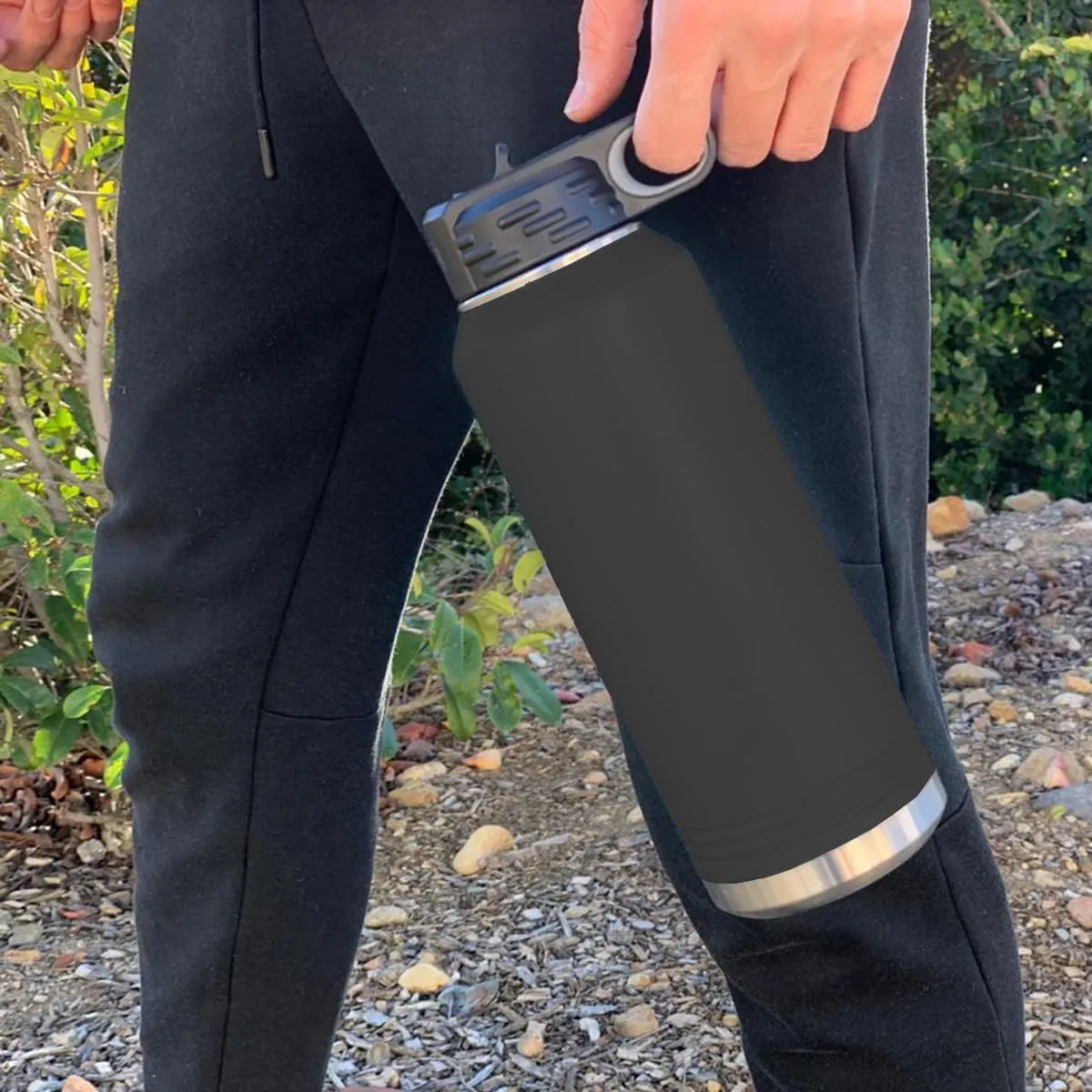 LaserGram Personalized Water Bottle, Great White Shark, Stainless Steel Double Wall Vacuum Insulated with Flip Top Straw, Custom Engraved Gift (40oz / 1180ml Black)