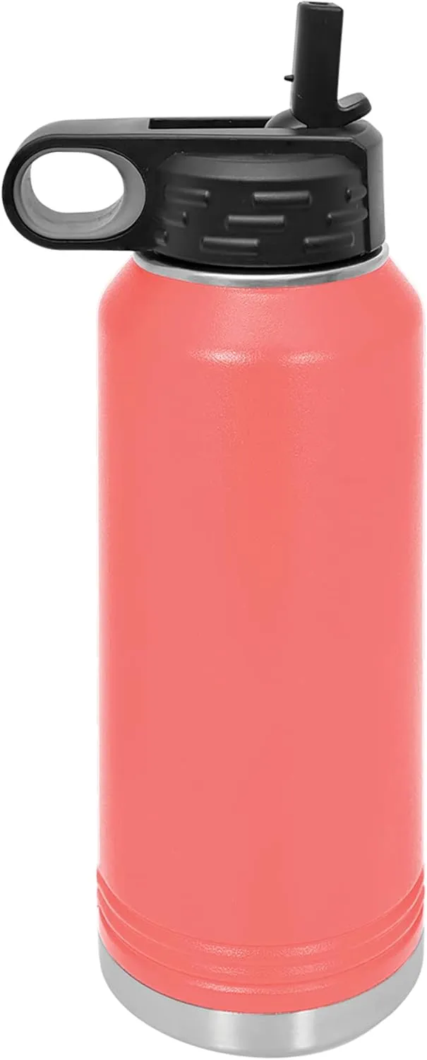 LaserGram Personalized Water Bottle, Motocross, Stainless Steel Double Wall Vacuum Insulated with Flip Top Straw, Custom Engraved Gift (40oz / 1180ml Coral)