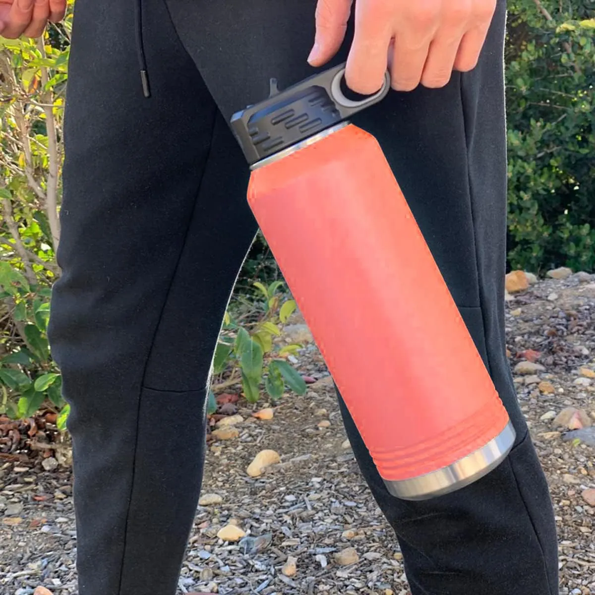 LaserGram Personalized Water Bottle, Motocross, Stainless Steel Double Wall Vacuum Insulated with Flip Top Straw, Custom Engraved Gift (40oz / 1180ml Coral)