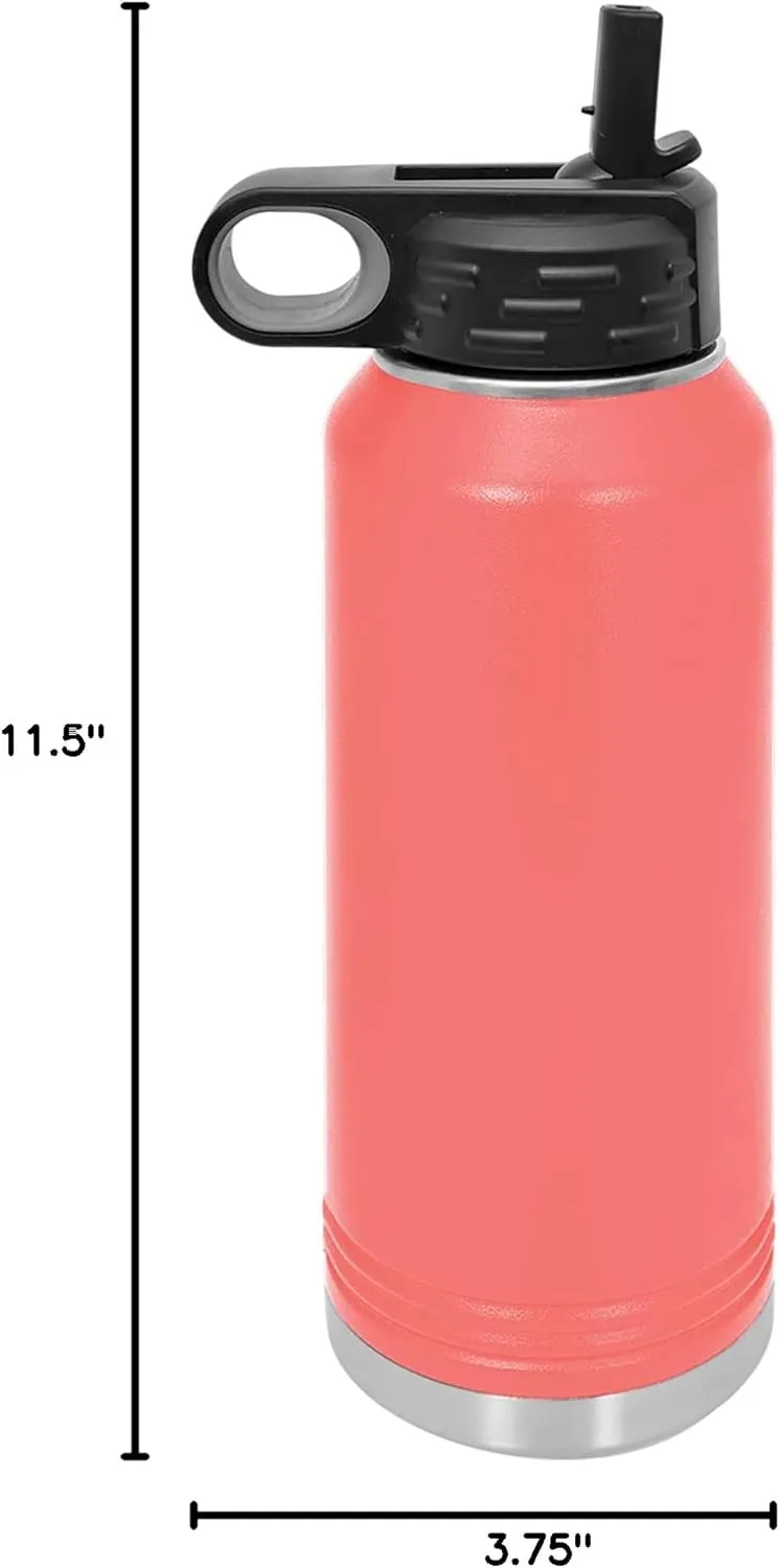 LaserGram Personalized Water Bottle, Motocross, Stainless Steel Double Wall Vacuum Insulated with Flip Top Straw, Custom Engraved Gift (40oz / 1180ml Coral)
