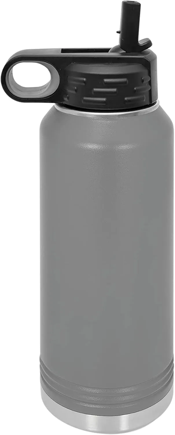 LaserGram Personalized Water Bottle, Tyrannosaurus Rex Dinosaur, Stainless Steel Double Wall Vacuum Insulated with Flip Top Straw, Custom Engraved Gift (40oz / 1180ml Gray)