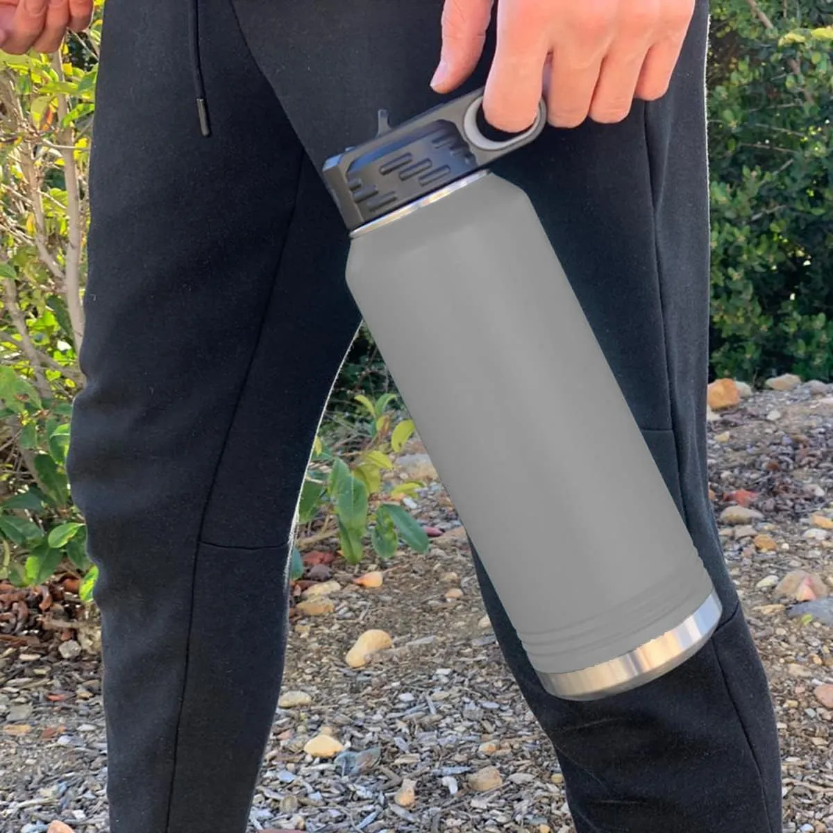 LaserGram Personalized Water Bottle, Tyrannosaurus Rex Dinosaur, Stainless Steel Double Wall Vacuum Insulated with Flip Top Straw, Custom Engraved Gift (40oz / 1180ml Gray)