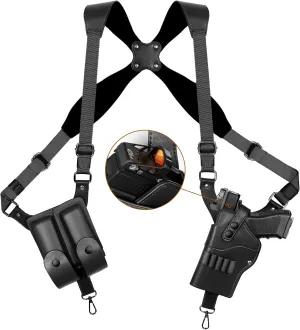 Leather Shoulder Holster for Men, 9mm Shoulder Holster for Concealed Carry, Compatible for 1911, Glock 17/19/23, Beretta 92FS and More Pistols, Right Handed, with Magazine Pouches, Black