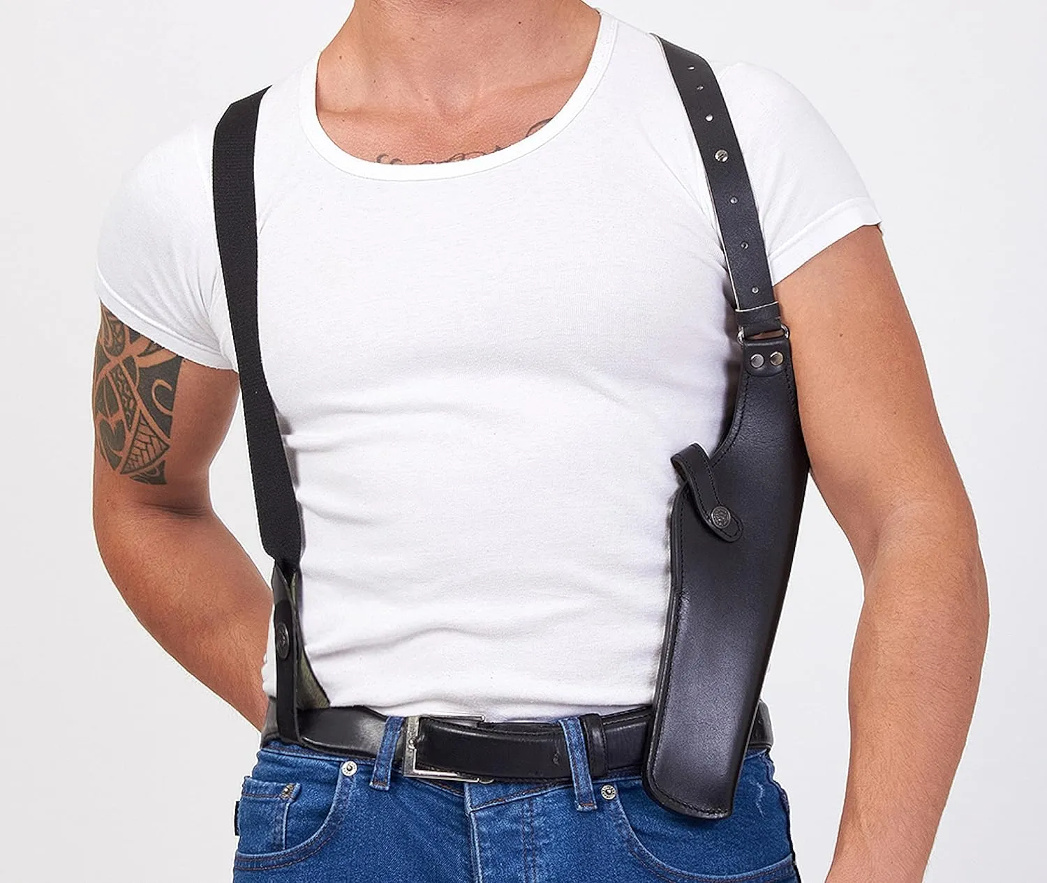 Leather Vertical Shoulder Holster with Suede Lining Fits Beretta CZ 75 Browning HP Sig Sauer P226 Springfield S&W up to 5" RH Handmade!