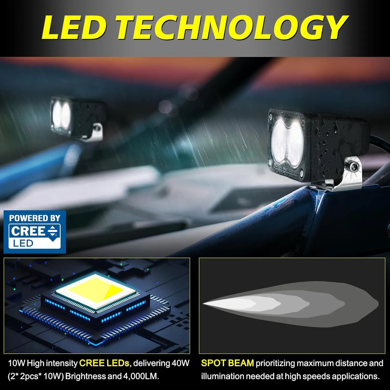 LED Pods, AKD Part 3 Inch CREE LED Off Road Driving Lights 40W Spot Small LED Fog Lights Pods Ditch Lights Backup Light 2 Packs for Truck Motorcycle UTV ATV SUV Surron Toyota