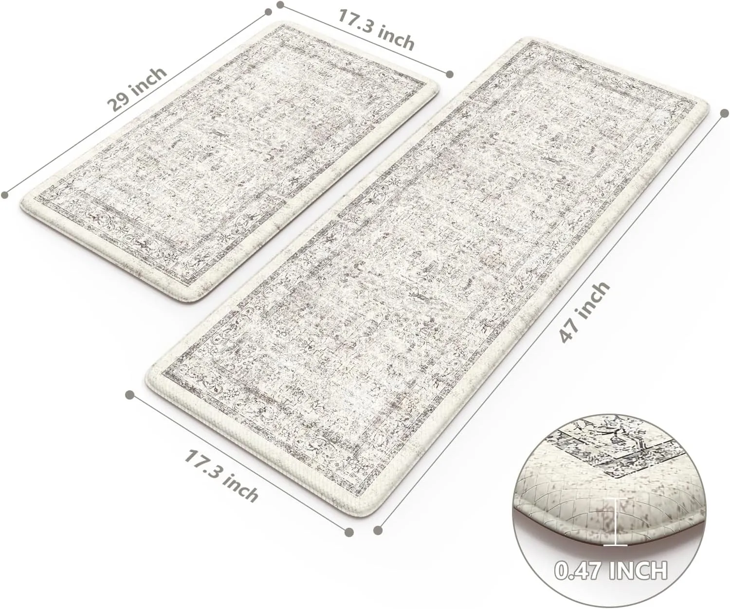 LEEVAN Kitchen Mats for Floor Non-Slip, Cushioned Anti Fatigue Mat 2 Piece, Light Grey Memory Foam Kitchen Mat Waterproof, Ergonomic Standing Mat for Bar, Office,Desk, Laundry