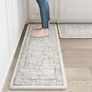 LEEVAN Kitchen Mats for Floor Non-Slip, Cushioned Anti Fatigue Mat 2 Piece, Light Grey Memory Foam Kitchen Mat Waterproof, Ergonomic Standing Mat for Bar, Office,Desk, Laundry