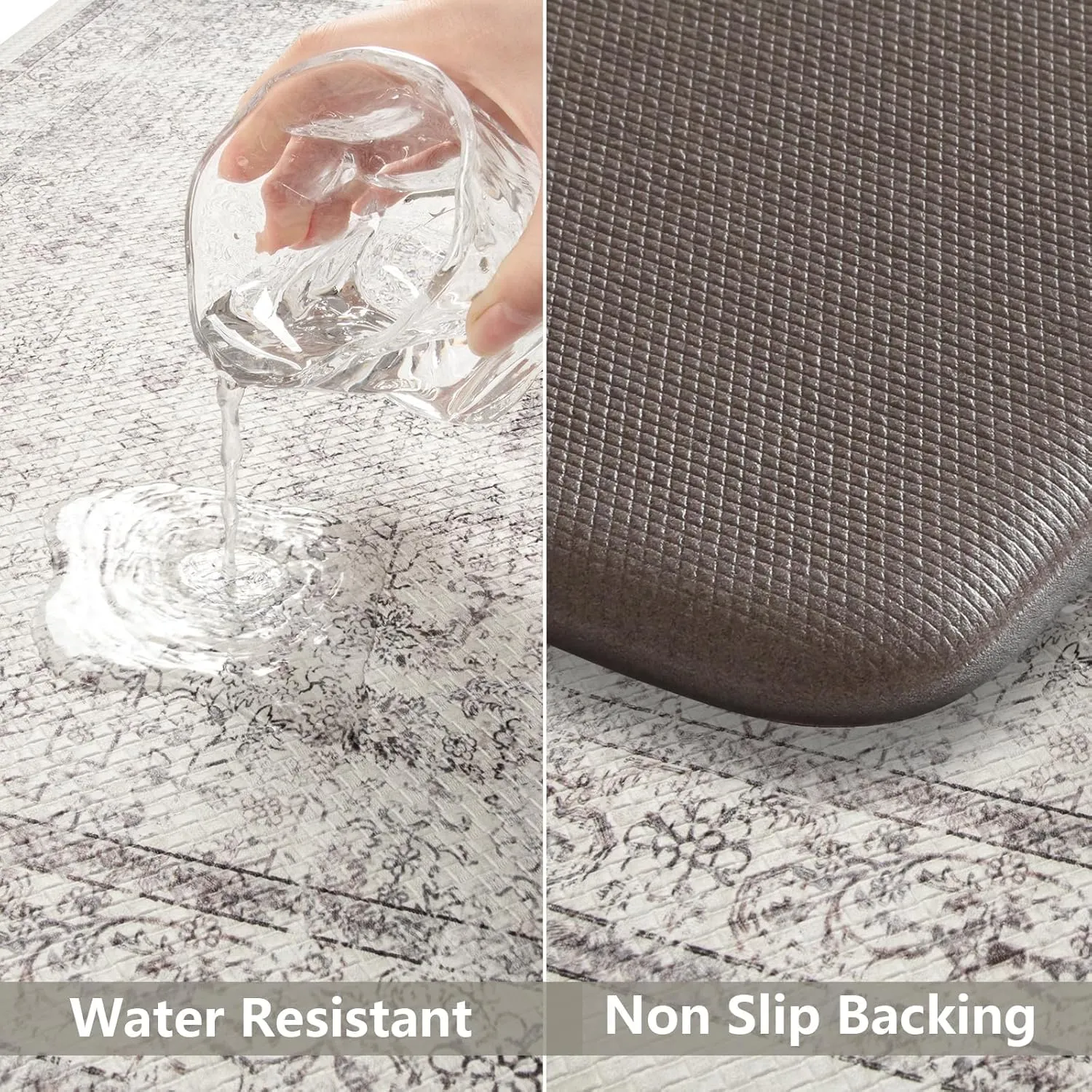LEEVAN Kitchen Mats for Floor Non-Slip, Cushioned Anti Fatigue Mat 2 Piece, Light Grey Memory Foam Kitchen Mat Waterproof, Ergonomic Standing Mat for Bar, Office,Desk, Laundry