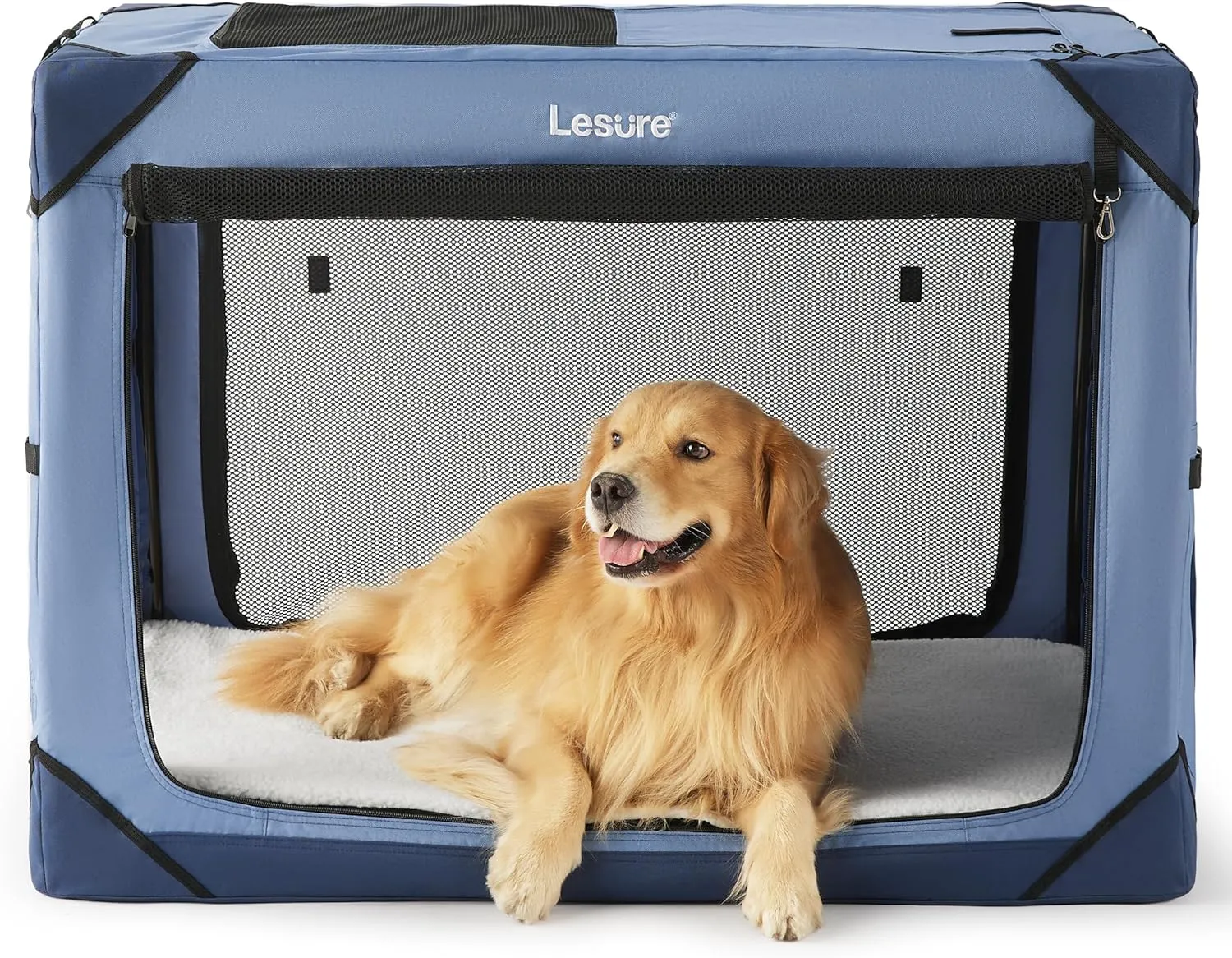 Lesure Collapsible Dog Crate - Portable Travel Kennel for Extra Large Dog, 4-Door Pet Crate with Durable Mesh Windows, Indoor & Outdoor, Blue