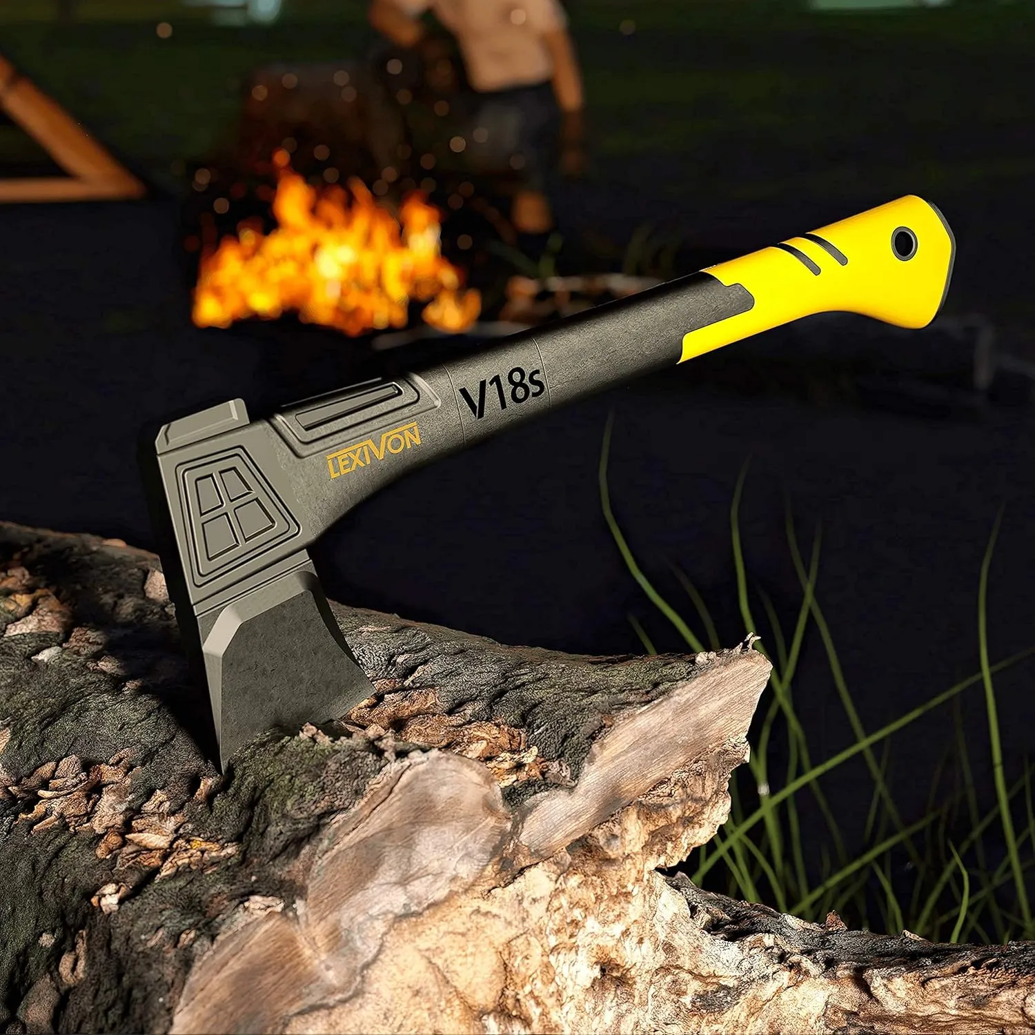 LEXIVON V18s Splitting Axe, 18-Inch Lightweight Fiber-Glass Composite Handle & Ergonomic TPR Grip | Protective Carrying Sheath Included (LX-V18s)