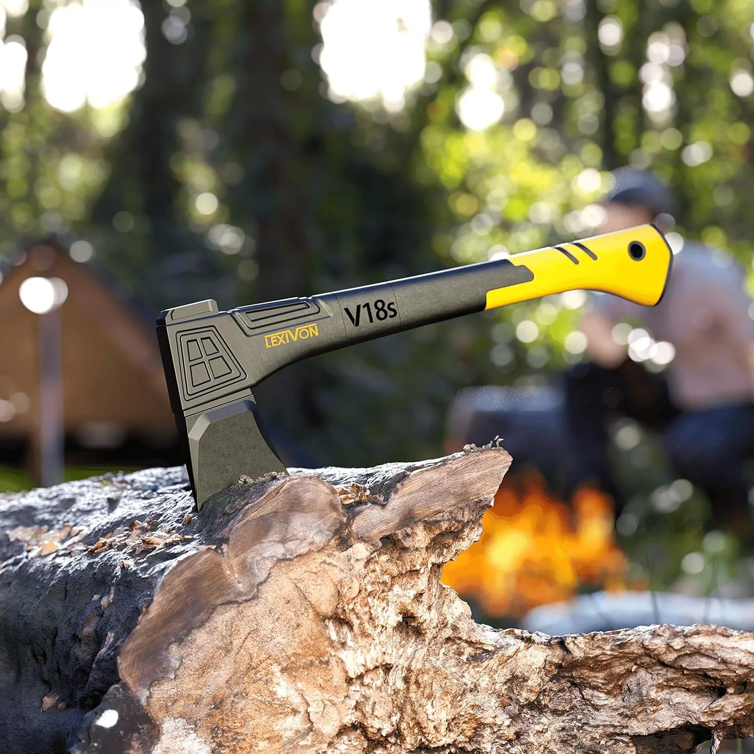 LEXIVON V18s Splitting Axe, 18-Inch Lightweight Fiber-Glass Composite Handle & Ergonomic TPR Grip | Protective Carrying Sheath Included (LX-V18s)
